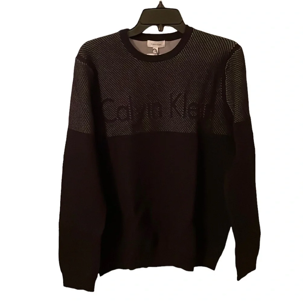 Calvin Klein Black Logo Crewneck Pullover Slim Fit Sweater Mens Size M